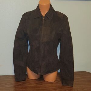 American Flirt Brown Leather Patchwork Coat sz Medium 90s or Y2K